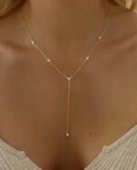 Gold Necklace for Women, Dainty Gold Long Necklaces 14k Gold Plated Prom Lariat ... - Image 3
