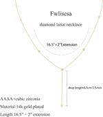 Gold Necklace for Women, Dainty Gold Long Necklaces 14k Gold Plated Prom Lariat ... - Image 5