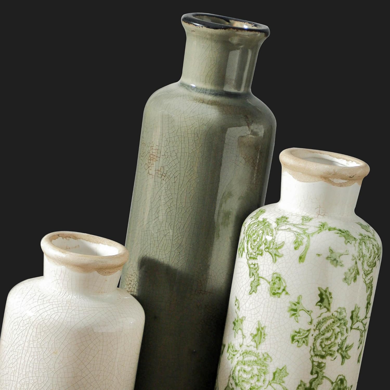 Vintage Vase Set of 3, Ceramic Vintage Flower Vases, Chinoiserie Decorative Home... - Image 5