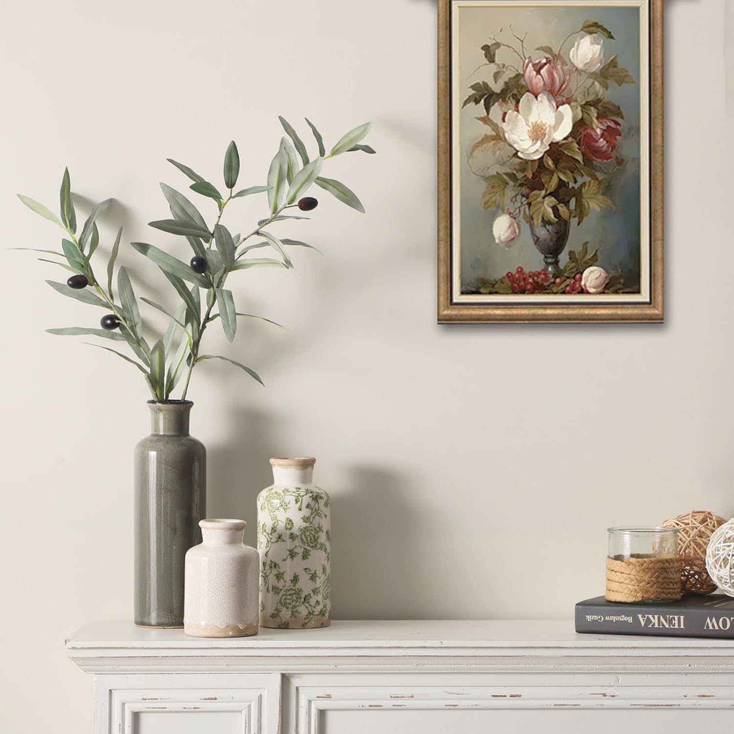 Vintage Vase Set of 3, Ceramic Vintage Flower Vases, Chinoiserie Decorative Home... - Image 6