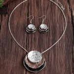 Boho Stud Earring Necklace Set,Vintage Jewelry Set,Trendy Dangle Disc Necklace J... - Image 3