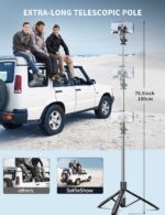 71" Phone Tripod & Selfie Stick, All in One Extendable Cell Phone Tripod with Wi... - Image 3