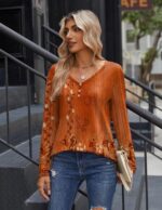 Zeagoo Women Tops Loose Fit Long Sleeve V Neck T Shirts Business Casual Blouses ... - Image 3