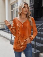 Zeagoo Women Tops Loose Fit Long Sleeve V Neck T Shirts Business Casual Blouses ... - Image 4