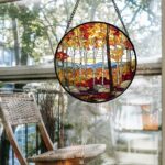 Stained Glass Window Hanging Fall Birch Tree Forest Scenery 6.3" - Suncatcher Do... - Image 6