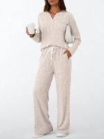 LILLUSORY Women's 2 Piece Lounge Sets 2026 Henley Top & Drawstring Wide Leg Pant... - Image 3