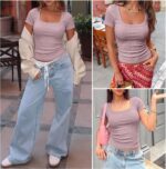 ANRABESS Women Short Sleeve Tops Scoop Neck Ribbed Knit Slim Fitted Basic Tee Sh... - Image 8
