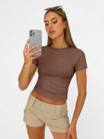 AUTOMET Women's Crew Neck Short Sleeve Basic Stretchy Tight Fitted T-Shirt 2026 - Image 4