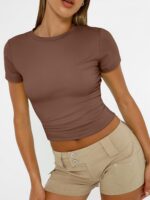 AUTOMET Women's Crew Neck Short Sleeve Basic Stretchy Tight Fitted T-Shirt 2026 - Image 5
