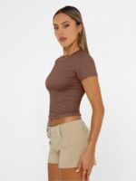 AUTOMET Women's Crew Neck Short Sleeve Basic Stretchy Tight Fitted T-Shirt 2026 - Image 6