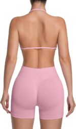 Comper 2 Piece Workout Sets for Women Halter Strappy Sports Bra with Seamless Ri... - Image 3