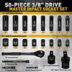 3/8'' Drive Impact Socket Set - 50-Piece Shallow & Deep Socket Set Metric and St... - Image 4