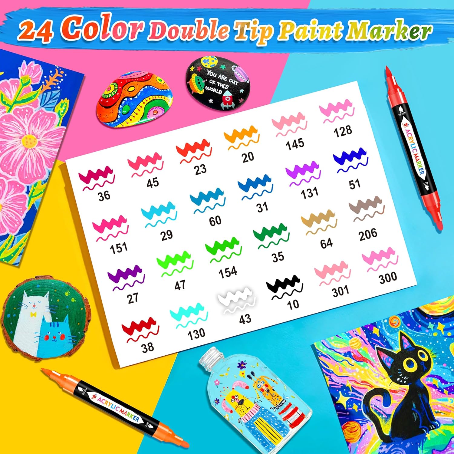 TBC The Best Crafts Acrylic Paint Markers, 24 Colors Dual Tip – Waterproof, Non-... - Image 3