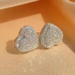 Diamond Stud Earrings for Women,Cute Heart Hypoallergenic Stud Earrings with Cub... - Image 3
