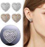Diamond Stud Earrings for Women,Cute Heart Hypoallergenic Stud Earrings with Cub... - Image 7