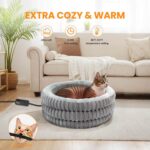 Heated Cat Bed Indoor, 20" Round Donut Deep Sleep Calming Heated Pet Beds for Ca... - Image 3