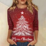 3/4 Length Sleeve Womens Tops 2024 Floral Print Vintage Casual Loose with Round ... - Image 3