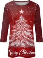 3/4 Length Sleeve Womens Tops 2024 Floral Print Vintage Casual Loose with Round ... - Image 4