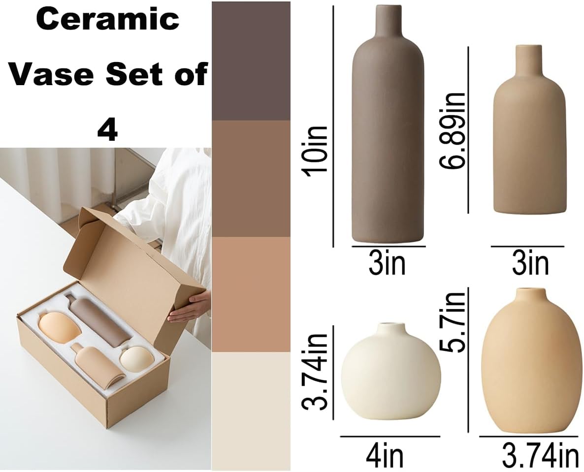Modern Ceramic Vase Set, Neutral Colors, Decorative Vases for Home Shelf Decor, ... - Image 4