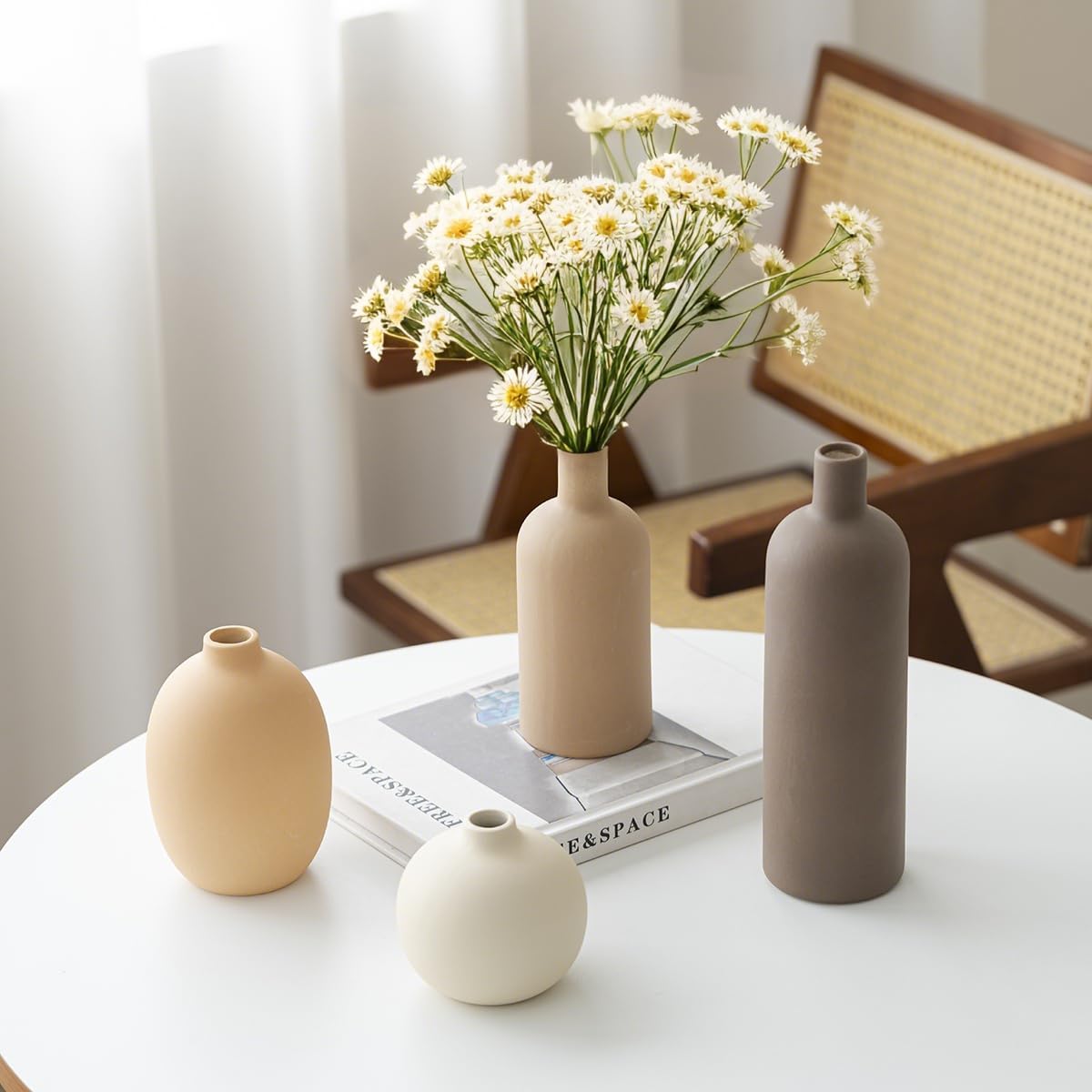 Modern Ceramic Vase Set, Neutral Colors, Decorative Vases for Home Shelf Decor, ... - Image 6