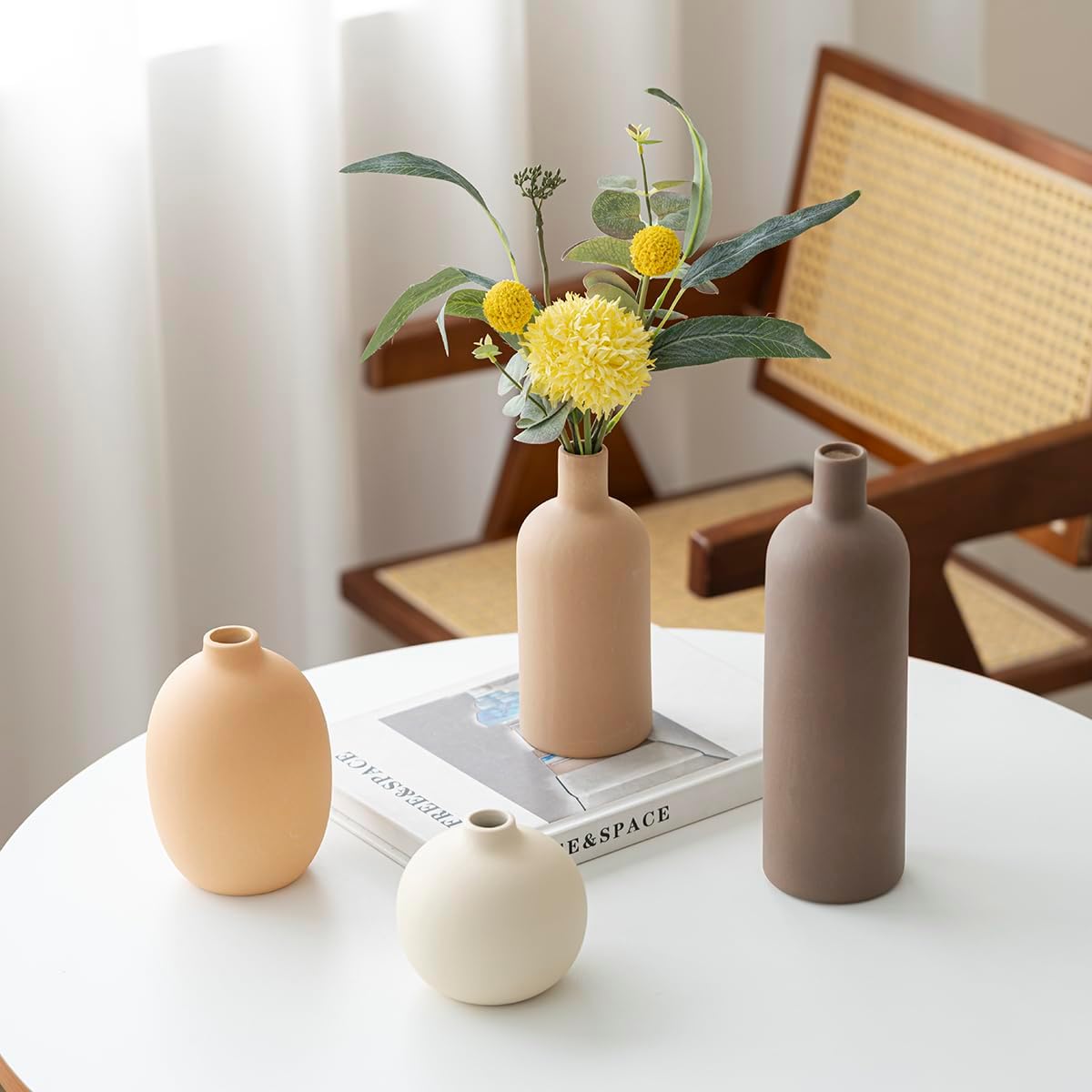 Modern Ceramic Vase Set, Neutral Colors, Decorative Vases for Home Shelf Decor, ... - Image 8