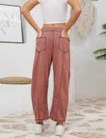 Athlisan Womens Baggy Barrel Pants Wide Leg Lounge Drawstring Sweatpants with Po... - Image 3