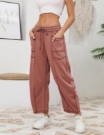 Athlisan Womens Baggy Barrel Pants Wide Leg Lounge Drawstring Sweatpants with Po... - Image 4