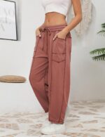Athlisan Womens Baggy Barrel Pants Wide Leg Lounge Drawstring Sweatpants with Po... - Image 6