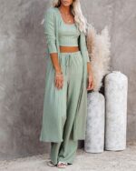 Fessceruna Womens 3 Piece Lounge Pajamas Sets Travel Outfits Vest Top Wide Leg P... - Image 3
