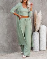 Fessceruna Womens 3 Piece Lounge Pajamas Sets Travel Outfits Vest Top Wide Leg P... - Image 4