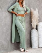 Fessceruna Womens 3 Piece Lounge Pajamas Sets Travel Outfits Vest Top Wide Leg P... - Image 5