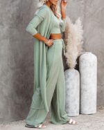 Fessceruna Womens 3 Piece Lounge Pajamas Sets Travel Outfits Vest Top Wide Leg P... - Image 6