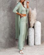Fessceruna Womens 3 Piece Lounge Pajamas Sets Travel Outfits Vest Top Wide Leg P... - Image 7