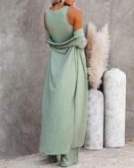 Fessceruna Womens 3 Piece Lounge Pajamas Sets Travel Outfits Vest Top Wide Leg P... - Image 8