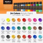 Nicpro Acrylic Paint Set, 24 Colors with 12 Brushes & Palette, Non Toxic Art Sup... - Image 4