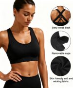 Double Couple Sports Bras for Women Padded High Impact Seamless Criss Cross Back... - Image 6