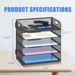 Supeasy 5 Trays Paper Organizer Letter Tray with Handle-Mesh Desk File Holders, ... - Image 7