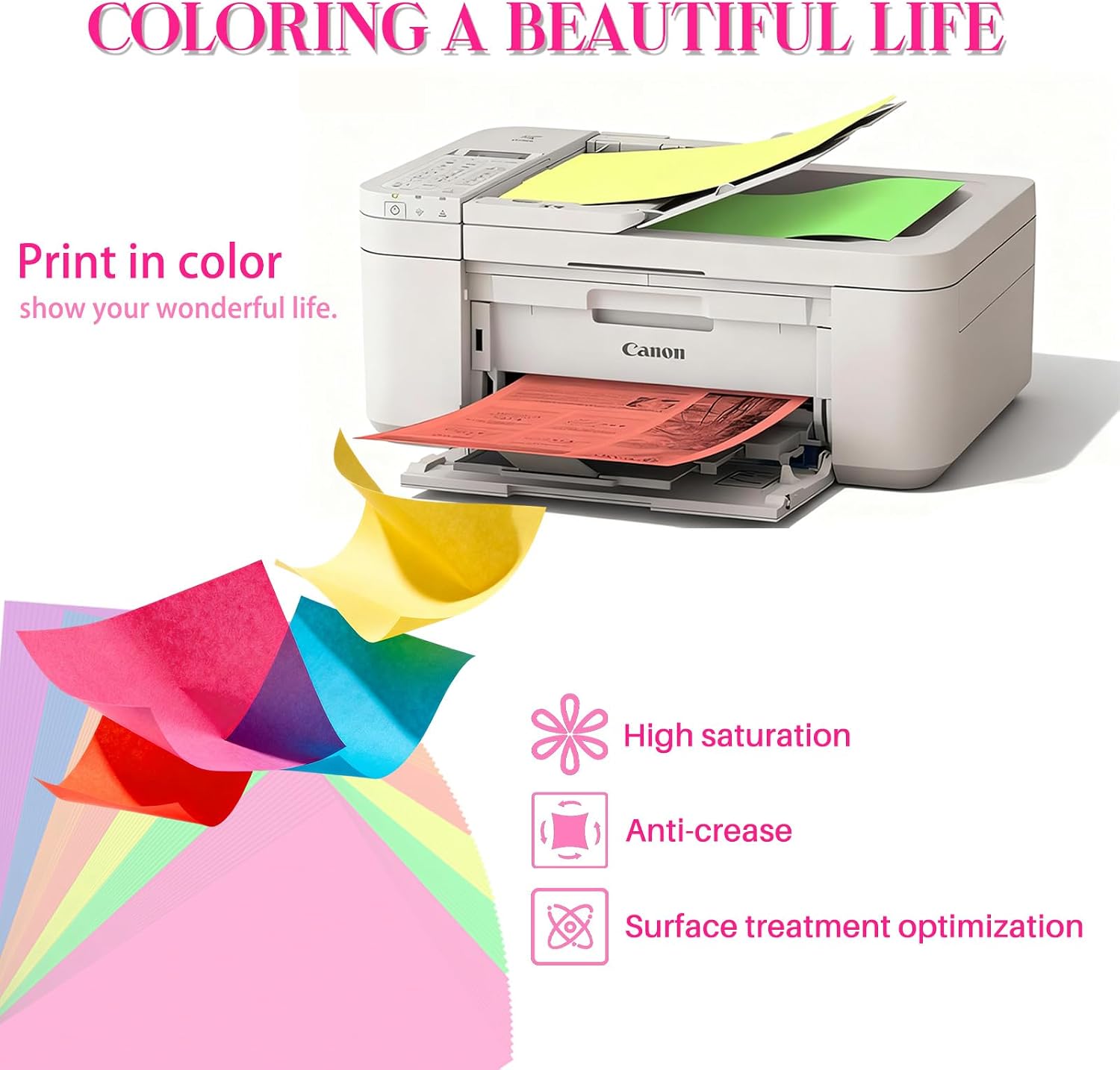 Colored Copy paper 8.5X11 Inches,140 Sheets 20 lb/80GSM 7 Colors Neon Fluorescen... - Image 7