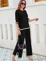Tanming Sweater Sets Women 2 Piece Lounge Sets Short Sleeve Knit Pullover Tops W... - Image 3