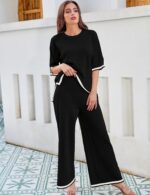 Tanming Sweater Sets Women 2 Piece Lounge Sets Short Sleeve Knit Pullover Tops W... - Image 4