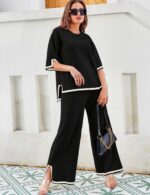 Tanming Sweater Sets Women 2 Piece Lounge Sets Short Sleeve Knit Pullover Tops W... - Image 5