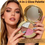 4-Color Highlighter & Blush Palette, Shimmer Eyeshadow Makeup Kit, 2-in-1 Face I... - Image 3