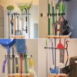 reliahom Broom Holder Wall Mount, 4 Racks with 5 Hooks Black - Mop Storage Tool ... - Image 6