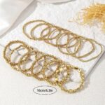 13PCS Beaded Bracelet Set, Gold Tone Ball Bead, Fashionable Stackable Jewelry fo... - Image 5