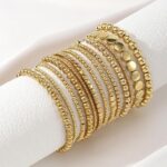 13PCS Beaded Bracelet Set, Gold Tone Ball Bead, Fashionable Stackable Jewelry fo... - Image 7