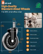 RidRed Office Chair Wheels - Replacement Rubber Wheels - Universal Fit 3 Inch Ca... - Image 3