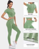 Workout Sets for Women Two Piece Outfits Seamless High Waist Leggings Yoga Crop ... - Image 3