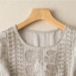 Linen Shirts for Women Summer Crew Neck Embroidered 3/4 Sleeve Boho Tops Dressy ... - Image 3