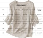 Linen Shirts for Women Summer Crew Neck Embroidered 3/4 Sleeve Boho Tops Dressy ... - Image 6