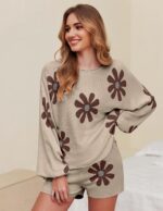 Ekouaer Knit Pajamas Set for Women Lounge Wear Sets Long Sleeve Sweatsuit Matchi... - Image 4